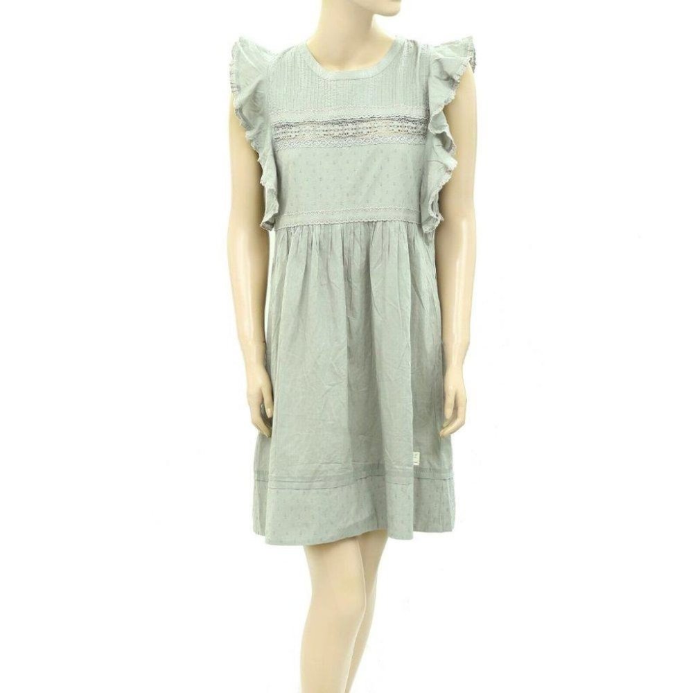 Odd Molly Anthropologie Swiss Dot Lace Mini Dress Ruffle Cotton Mint S-1